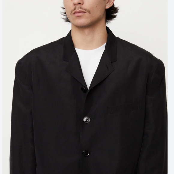 Vintage Men’s blazer overcoat Linen blend Button down Angelico Litrico Black 46L - Picture 2 of 15